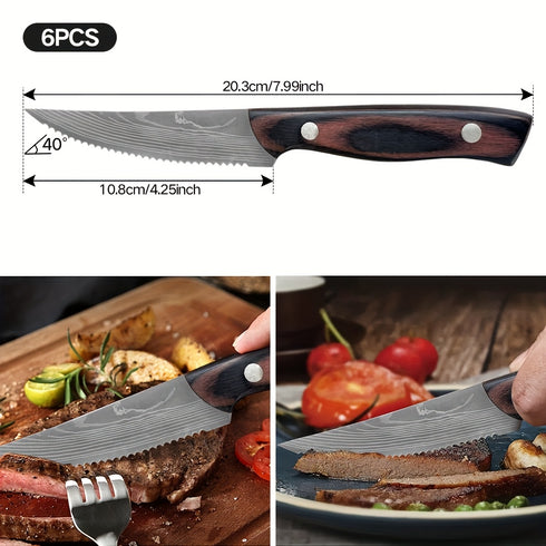 Sora 6‑teiliges Steakmesser‑Set Edelstahl mit gezackter Klinge | Shiraki