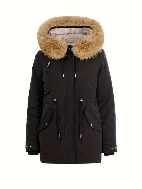 Damen Daunenjacke mit Kapuze – Winddichte mit Fleece-Innenfutter und Reißverschluss