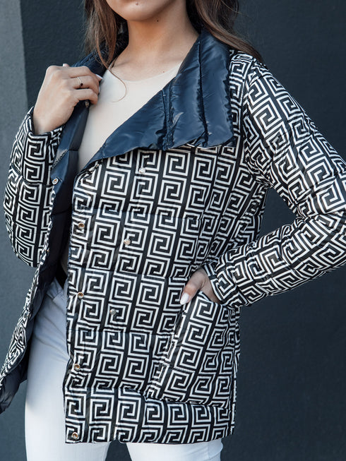 Doppelseitige Damen Steppjacke | geometrischer Print & Wendefunktion