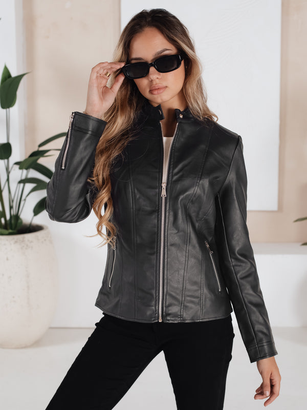 DAMEN KUNSTLEDER ÜBERGANGSJACKE – MODISCHE MOTORRADJACKE