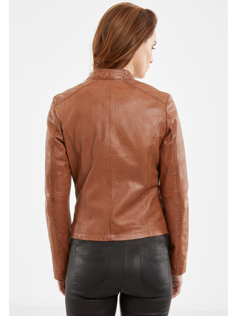 DAMEN LEDERJACKE AUS LAMMNAPPA IN COGNAC