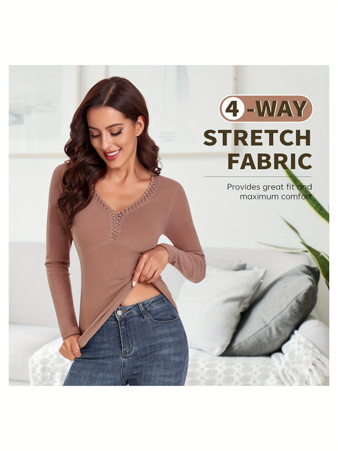 Thermo-Langarmhemd für Damen | Slim Fit Unterhemd Winter-Basisschicht