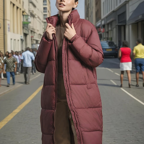 DAMEN-WINTERMANTEL JACKE – LANGER MIT KUNSTPELZKRAGEN REISSVERSCHLUSS