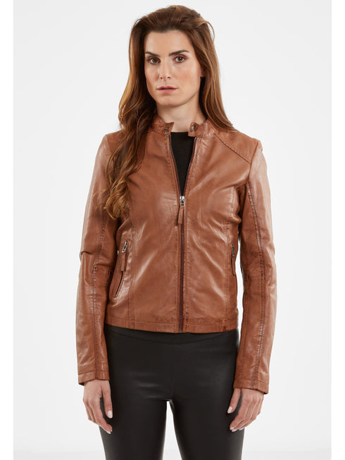 DAMEN LEDERJACKE AUS LAMMNAPPA IN COGNAC
