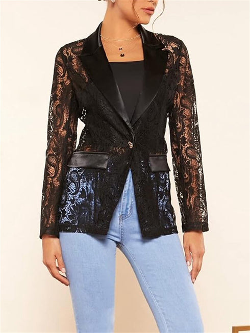 Damen Spitzenbluse Transparent | Langarm & Floral Durchsichtig