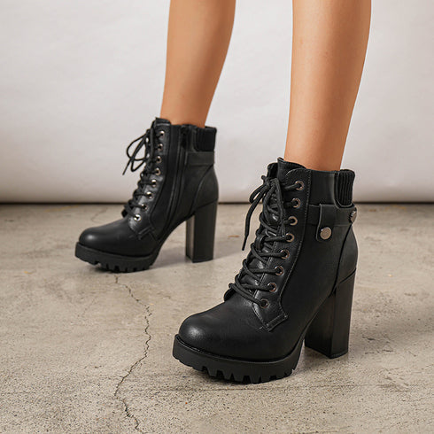 DAMEN-SNEAKER MIT SCHNÜRUNG | KAMPFSTIEFELETTEN MIT HOHEM BLOCKABSATZ