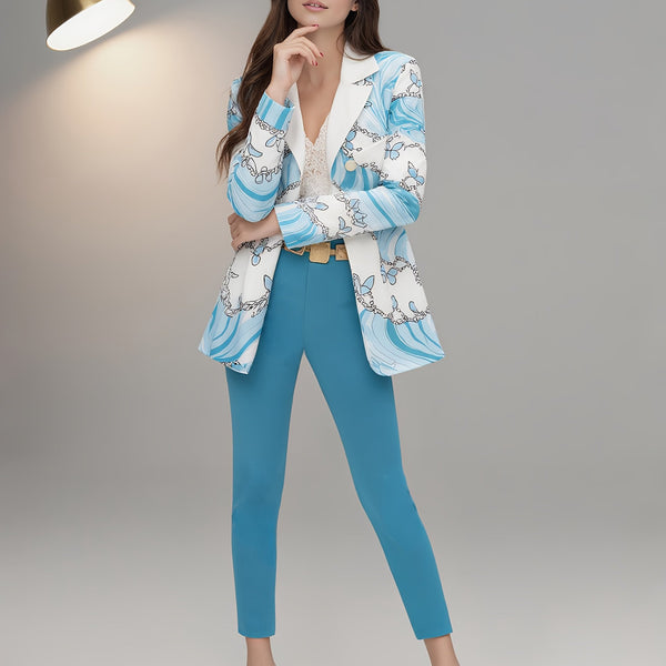 Elegantes Damen Zweiteiler-Anzugset | Print-Blazer & High-Waist-Hose