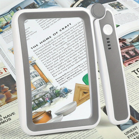 Handlupe 4× quadratisch | Batteriefrei mit 3 Beleuchtungsstufen