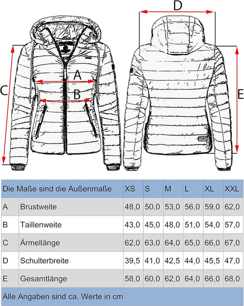 Tilda Damen Übergangs-Steppjacke mit Kapuze