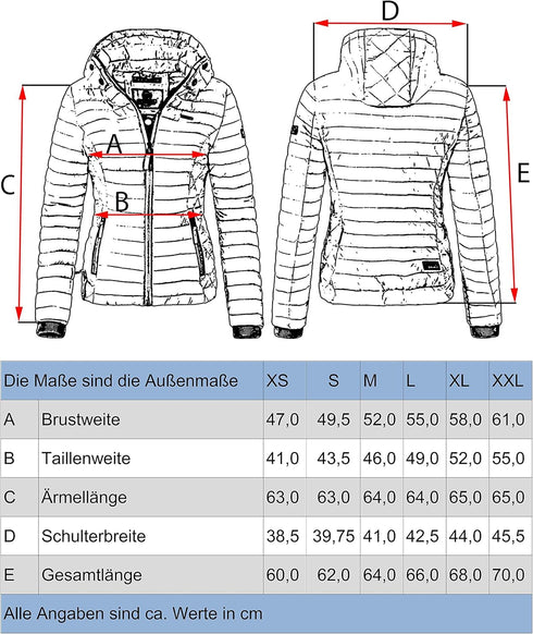 Amelie Damen Übergangs-Steppjacke mit Kapuze
