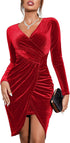 Maiki Samtkleid Langarm Elegant Cocktailkleid V-Ausschnitt Hohe Taille Bodycon Partykleid glÀnzend Club Dress