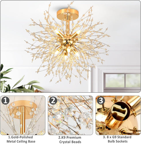 Aurélie G9 Kristall-Deckenleuchte 8-flammige Goldene Deckenleuchte | Shiraki