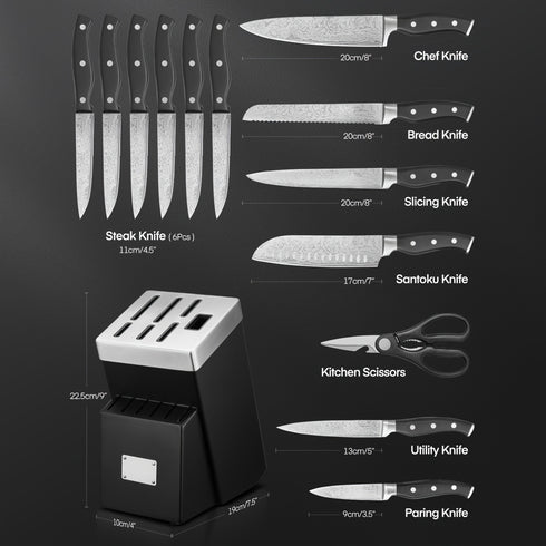 Masato 14-teiliges Messerblock-Set mit integriertem Schärfer | Shiraki