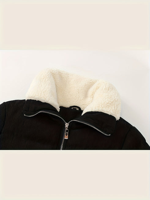 Winter Damenjacke Corduroy mit Lammfellkragen – Kurz & stylisch