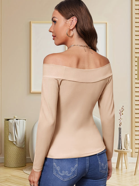 Damen Pullover Off-Shoulder Langarmshirt