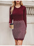Bedrucktes Rippstrick Bodycon Mini WinterKleid Damen | Langarm & Crew Neck