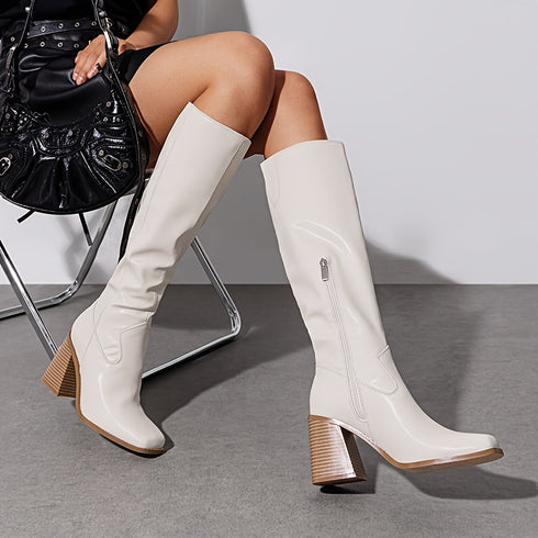 DAMEN-KNIESTIEFEL IN SCHWARZ MIT BLOCKABSATZ I STYLISCHE WINTERSTIEFEL