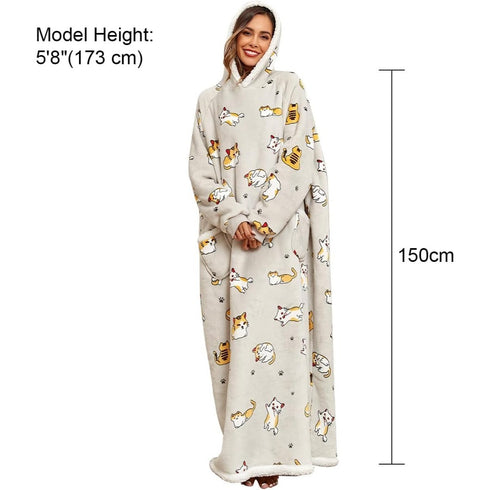 Hoodiedecke mit Ärmeln und Farbmuster | Übergroße flauschige TV-Decke