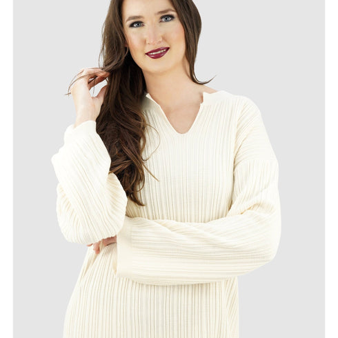 Rippstrick Maxi WinterKleid Damen | V-Ausschnitt & Langarm