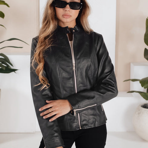 DAMEN KUNSTLEDER ÜBERGANGSJACKE – MODISCHE MOTORRADJACKE