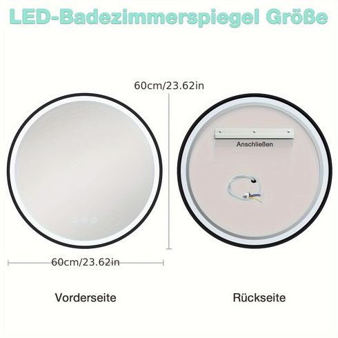 Aurelio | Runder LED Badspiegel Schwarz Gold 60 cm