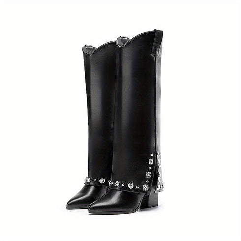 DAMEN ELEGANTE HAIFISCH-STIL FALTBARE STIEFEL