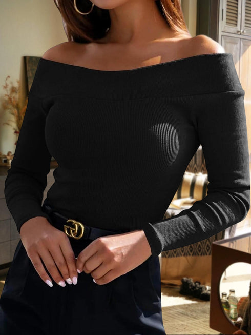 Damen Pullover Schulterfreies Langarm-Oberteil - Vielseitige Bluse
