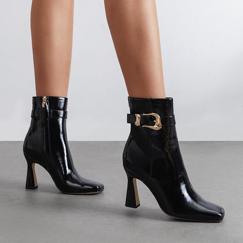 Alessina Damen-Stiefeletten mit quadratischer Spitze & ausgestelltem Blockabsatz – elegante Ankle-Booties für Alltag & Abend | Shiraki