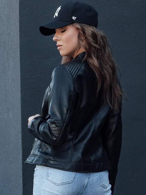 Kunstlederjacke Damen mit hohem Kragen | cleaner Bikerstil