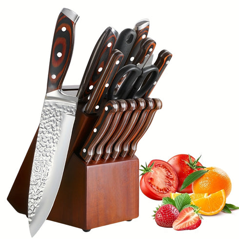 Hibana 15-teiliges Küchenmesser-Set mit Messerblock & Wetzstahl | Shiraki