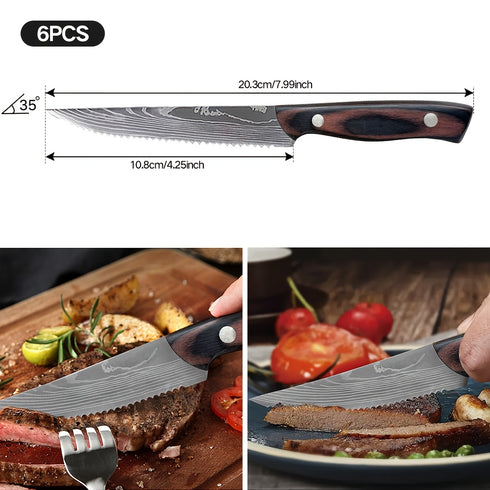 Kanzaki 6‑teiliges Steakmesser‑Set | Wellenschliff Edelstahl | Shiraki