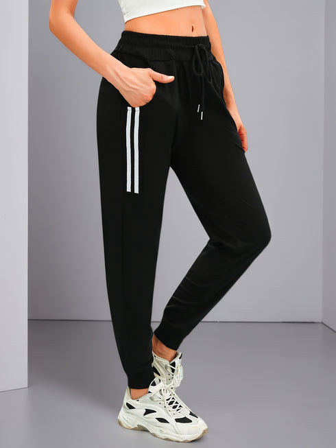 Damen Thermo Sporthose mit elastischem Bund & vertikalen Streifen