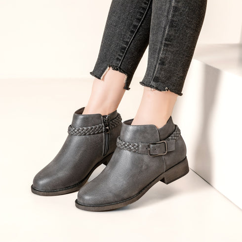 Damen Kunstleder Stiefeletten mit niedrigem Absatz