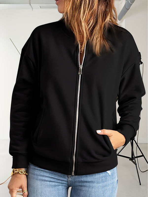 ÜBERGROSSER DAMEN ZIP SWEATSHIRT-MANTEL | LÄSSIGER LANGARM-MANTEL MIT VOLLVERSCHLUSS