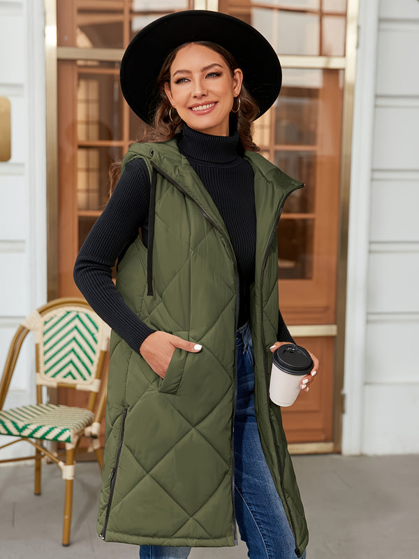 Winterweste Damen | gestepptes Gilet mit Kapuze & Split-Saum