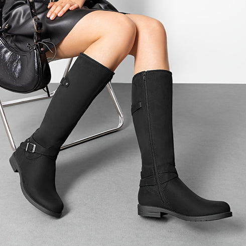 DAMEN KNIEHOHE STIEFEL – SCHNALLENRIEMEN LANGE FREIZEITSTIEFEL