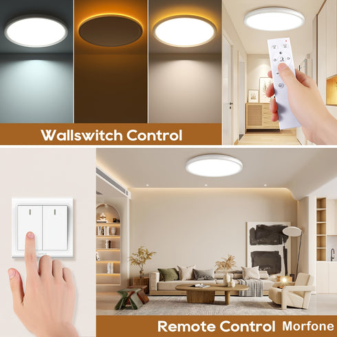 LichtGlanz Dimmbare LED-Deckenleuchte mit Fernbedienung - Rund für Schlafzimmer, Küche & Wohnzimmer - Einfache Installation, Energiesparend