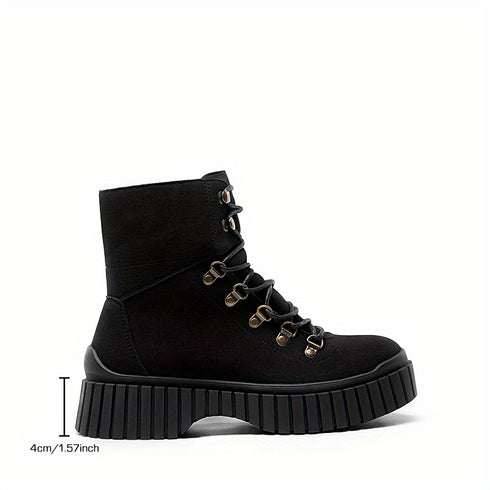 Modische Damenstiefeletten mit klobigem Keilabsatz und Reißverschluss