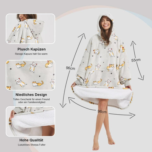 Hoodiedecke mit Ärmeln und Farbmuster | Übergroße flauschige TV-Decke