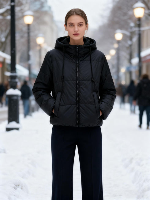Winddichte Damen Kapuzenjacke mit Daunenisolierung und Reißverschluss