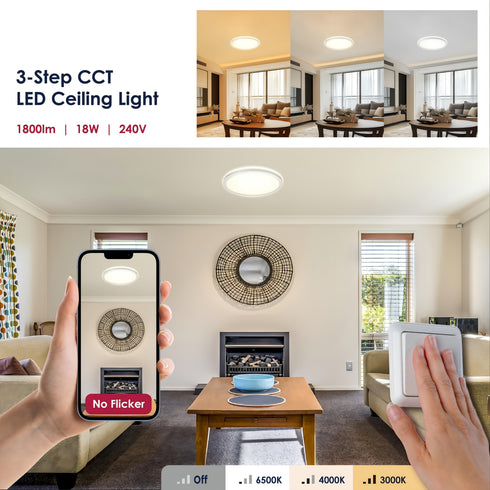 Lunos | Runde LED Deckenleuchte 30 cm – 3-Stufen Farbe