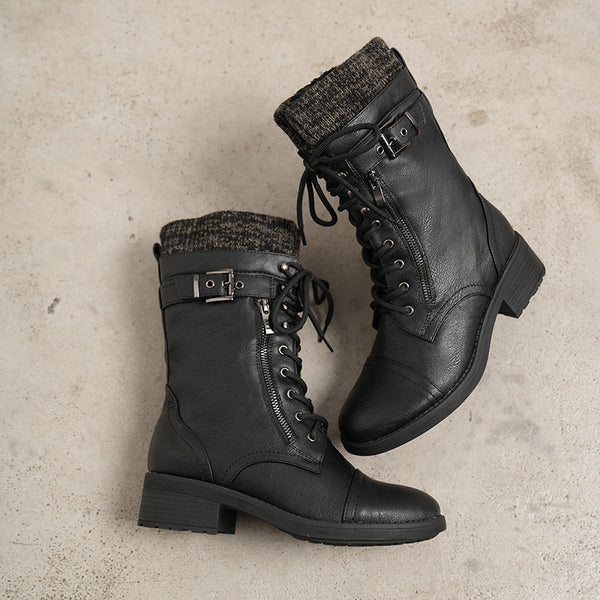 Damen-Militärische Schnürstiefel | Mittelhohe Winterreitstiefel