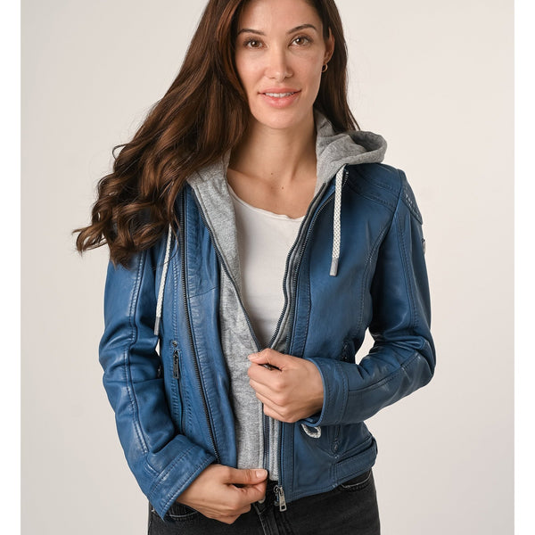 Lammlederjacke Herren mit Kapuze | Stilvolle Blaue Lederjacke