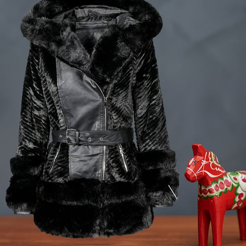 DAMEN JACKE PLÜSCH-KUNSTFELLMANTEL | MIT GÜRTELDESIGN