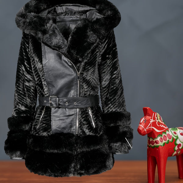 DAMEN JACKE PLÜSCH-KUNSTFELLMANTEL | MIT GÜRTELDESIGN