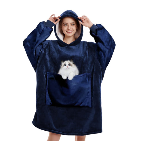 Übergroße Kapuzenpulloverdecke mit Ärmeln und Taschen | Flauschige Pulloverdecke