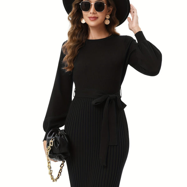 Strickkleid mit Taillenband und langen Ärmeln | deutsch inspirierter Chic