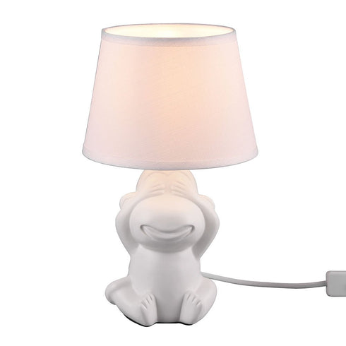 Tischlampe weiß – Nachtlicht Keramik mit Stoffschirm für Kinderzimmer Schlafzimmer