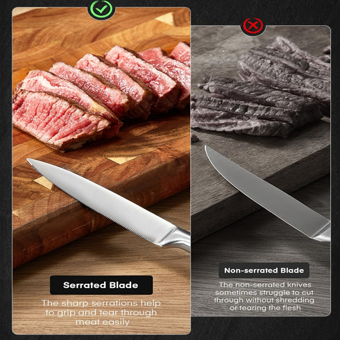 Steakmesser Set 8 Stück | Edelstahl 4,5 Zoll serriert | Profi Dinner Messer