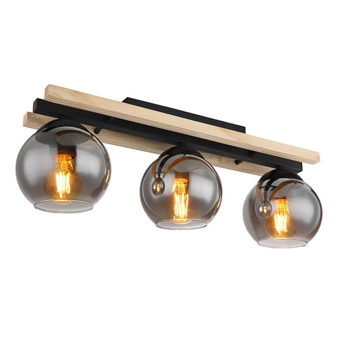 Vilda LED Deckenstrahler Holz Rauchglas 3-flammig